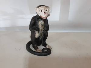 lot 2 image: Cast Iron Monkey Coin Bank 8 Tall