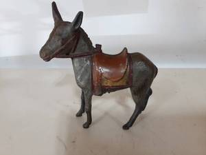 lot 7 image: A.C. Williams Antique Cast Iron Large Donkey Coin Bank 7 Tall