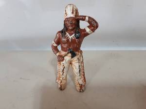 lot 14 image: Hubley Old Cast Iron Standing Indian Coin Bank With Tomahawk