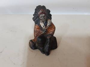 lot 15 image: Antique Cast Iron Sitting Indian Coin Bank