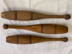 lot 201 image: Set of Three Vintage Wooden Juggling Pins