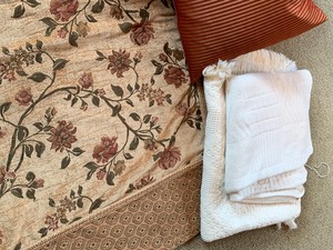 lot 17 image: Decorative Throw Blanket and Coordinating Throw Pillows
