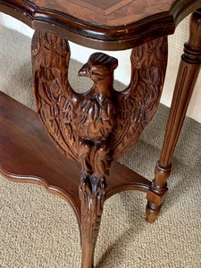 lot 11 image: America Circa 1920s Walnut Eagle Decorated Table w Marquetry Top