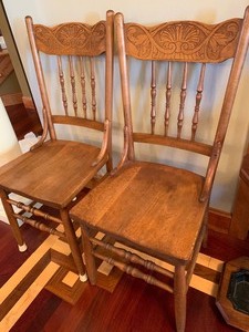 lot 32 image: Pair of Vintage Pressed Back Chairs