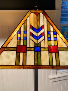 lot 265 image: Pair of Beautiful  Mission Style Stain Glass Floor Lamps