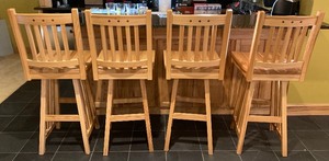 lot 207 image: 4 Oak Amish Made Swivel Barstools