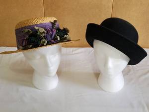 lot 299 image: (4) Vintage Hats and Styrofoam Heads