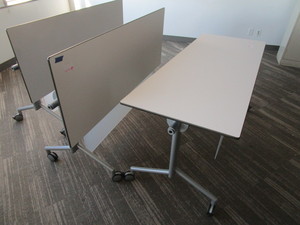 lot 141 image: KIMBALL, FLIP TOP TRAINING TABLE S THAT NEST FOR STORAGE