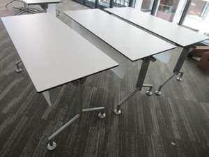 lot 142 image: KIMBALL, STATIONERY, FLIP TOP TRAINING TABLES THAT NEST FOR STORAGE
