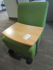 lot 146 image: INTEGRA, BRIGHTLY COLORED, TABLET ARM CHAIRS WITH CASTERS