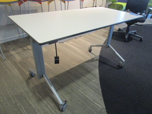 lot 148 image: KIMBALL FLIP TOP WORK STATION WITH POWER CAPABILITIES