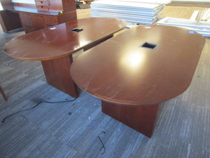 lot 167 image: KIMBALL CHERRY WOOD VENEER CONFERENCE TABLES WITH POWER CAPABILITIES