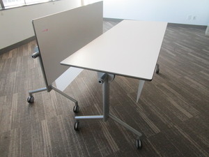 lot 135 image: KIMBALL, FLIP TOP TRAINING TABLES THAT NEST FOR STORAGE