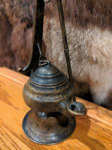lot 92 image: French Antique Bronze Oil Kerosene Hanging Lamp 19th.c