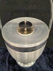 lot 196 image: Mid Century Modern Atomic Kromex Spun Aluminum Ice Bucket Barware