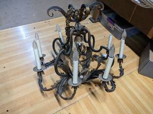lot 28 image: Wrought Iron 6 Light Chandelier wLeaves and Gold Accents