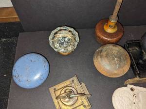 lot 67 image: Antique Door Parts - Face Plates, Locks, Knobs, Etc.