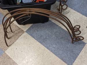 lot 73 image: 5 Antique Hay Rake Tines Teeth Farm Part Steampunk Rust Yard Art Industrial