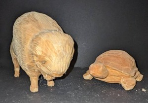 lot 109 image: Carved Wood Bison and Turtle