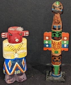 lot 115 image: Wood Hopi Kachina Doll and Totem Pole