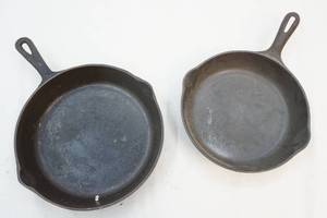 lot 3 image: 2 cast iron fry pans 9 and 10...