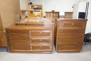 lot 8 image: queen headboard, 2 dressers and 1 m...