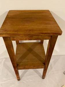 lot 119 image: Vintage Wooden Accent Table With Metal Feet