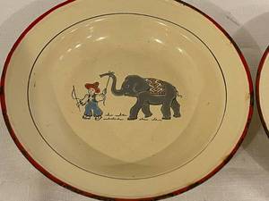 lot 398 image: Vintage Metal Childs Cereal Bowls Made in Germany