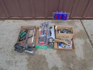 Flat of misc. tools, hardware & other treasures. As shown.
