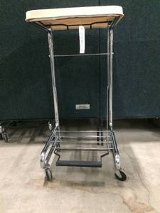lot 10 image: MSRP $200 SQUARE LINEN LAUNDRY FOOT RELEASE FLIP TOP HAMPER STAND - GREAT CONDITION