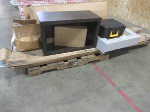 lot 105 image: WHOLESALE MIXED PALLET OF MISCELLANEOUS FURNITURE BUILDING MATERIALS AND MORE