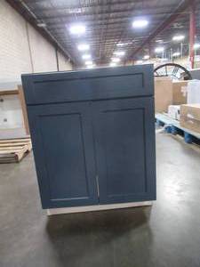 lot 251 image: Allen  Roth Port 27-in Navy Bathroom Vanity Cabinet Model 55281NV (No Top)