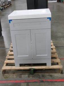 lot 252 image: Glacier Bay Everdean 24.50 in. W Vanity with Cultured Marble Vanity Top (Damage to Corner of Cabinet Pls See Photos)