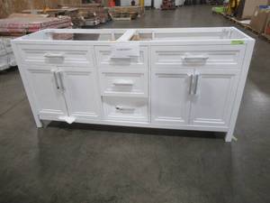 lot 130 image: Home Decorators Collection Mayfield 72 in. W x 22 in. D Bath Vanity in White. Damaged For PartsRestore.