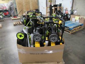 lot 265 image: WHOLESALE MIXED PALLET OF MISCELLANEOUS ELECTRIC LAWNMOWERS (With MajorMinor Issues For PartsRestore).