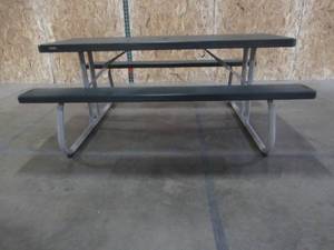 lot 145 image: Lifetime Plastic Folding Picnic Table in Green, 22123 - Dimensions Table Top 72 x 29 x 30Tall.