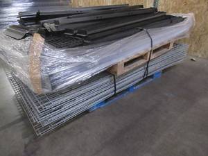 lot 147 image: WHOLESALE MIXED PALLET OF MISCELLANEOUS RAILS, SUPPORTS AND WIRE DECKING FOR FOR STORAGE RACKING SYSTEMS (Clearing out warehouse)
