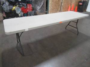 lot 158 image: Lifetime Plastic Folding Table in Beige. Used in Warehouse. - Scratch and Dent.