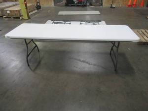 lot 160 image: Lifetime Plastic Folding Table in White. Used in Warehouse. - Scratch and Dent.