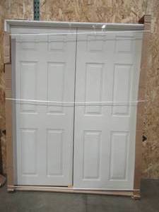 lot 168 image: Jeld-wen Interior French Doors, Approximate Dimensions 61 58 x 77 14 x 4 916, No Bore, No Designated Swing. Hollow Slabs are 30 x 75 916. - Slightly Scratched.