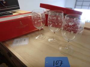 Three Large Crystal Wine Goblets