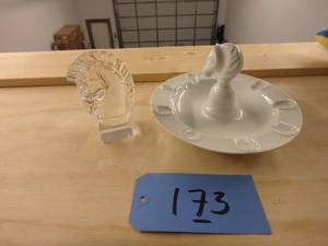 Glass Horse Head, Limoges China Horse Ashtray