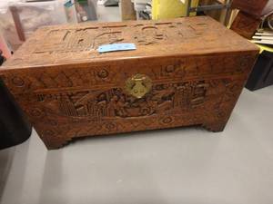 Large Carved Wooden TrunkChest