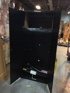 Husky Heavy Duty Welded 20-Gauge Steel Freestanding Garage Cabinet in Black (36 in. W x 81 in. H x 24 in. D) damaged on bottom corner see pictures