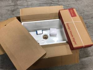 Sinklogy Inspire All-in-One Farmhouse Apron Front Fireclay 30 in. Single Bowl Kitchen Sink with Pfister Faucet and Drain not used