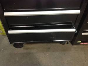 Lot of 2 26 in. W 4-Drawer Rolling Cabinet Tool Box Chest in Gloss Black by Husky  slight damage missing keys Customer Returns See Pictures