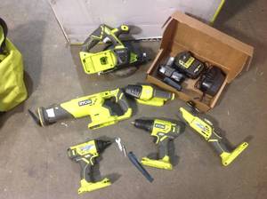 Lot of Assorted Ryobi Power Tools and carrier tote all in working conditions batteries and charger included Customer Returns See Pictures