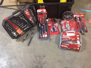 Lot of Assorted Husky Tools and rolling husky tool box missing 1 latch Customer Returns See Pictures