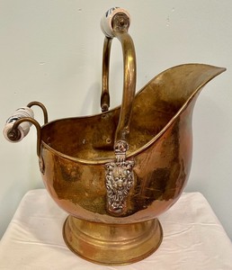 Brass Fireplace Handled Bucket with Porcelain Handles