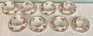 8 Haviland Double Handled Teacups with Saucers